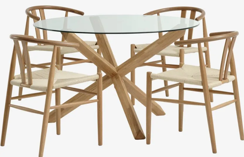 AGERBY Ø119 tafel eiken + 4 GUDERUP stoelen eiken/naturel