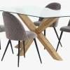 AGERBY L160 tafel eiken + 4 KOKKEDAL stoelen fluweel grijs