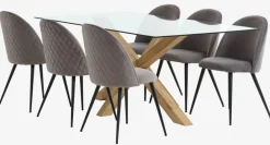 AGERBY L160 tafel eiken + 4 KOKKEDAL stoelen fluweel grijs