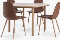 ALSTED Ø120 tafel + 4 JONSTRUP stoelen cognac