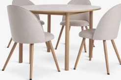 ALSTED Ø120 tafel eiken + 4 THORUP stoelen beige/eiken