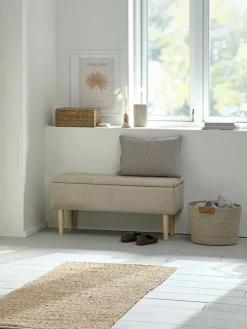 Bank BADSTED met opbergruimte beige stof/eiken kleur