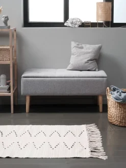 Bank BADSTED met opbergruimte lichtgrijze stof/eiken kleur