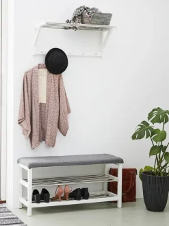Bank EGESKOV met schoenenrek staal/wit