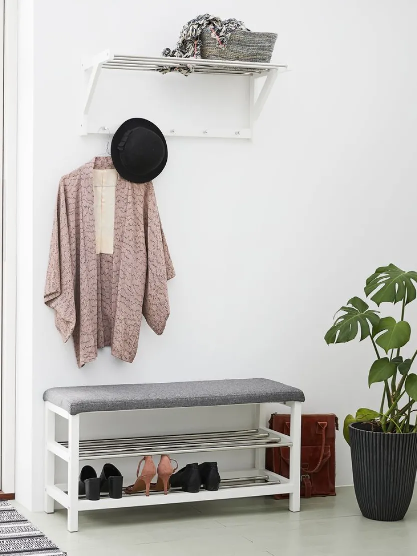 Bank EGESKOV met schoenenrek staal/wit