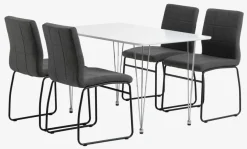 BANNERUP L120 tafel wit + 4 HAMMEL stoelen grijs