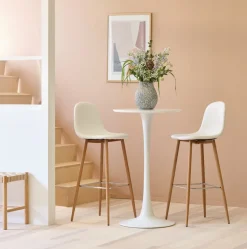 Barkruk JONSTRUP wit kunstleer/eiken kleur