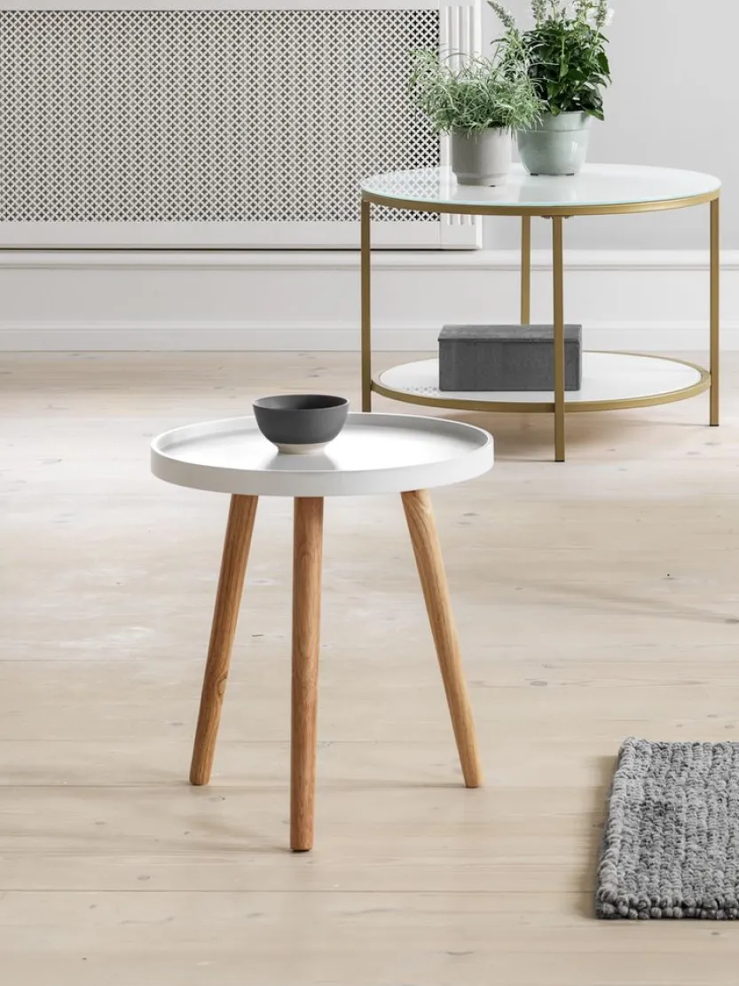 Bijzettafel BAKKEBJERG Ø40 wit/naturel