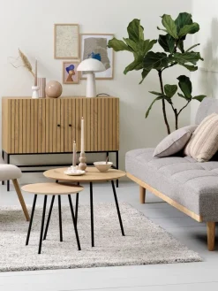 Bijzettafel NYBO Ø55 eiken kleur/zwart