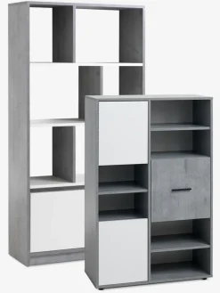 Boekenkast BILLUND 3 deuren 3 schappen wit/beton