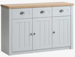 Dressoir MARKSKEL 3 deuren lichgrijs/eiken kleur