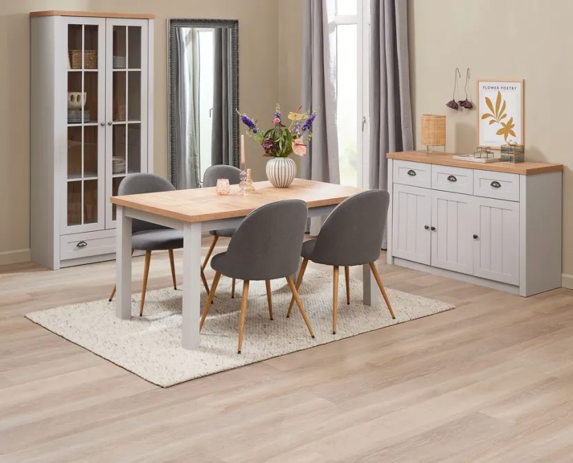 Dressoir MARKSKEL 3 deuren lichgrijs/eiken kleur