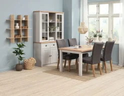 Dressoir MARKSKEL 3 deuren lichgrijs/eiken kleur