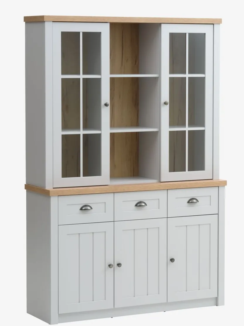 Dressoir MARKSKEL 3 deuren lichgrijs/eiken kleur