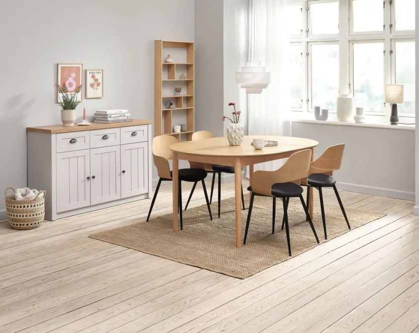 Dressoir MARKSKEL 3 deuren lichgrijs/eiken kleur