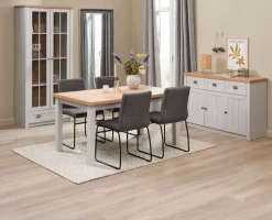 Dressoir MARKSKEL 3 deuren lichgrijs/eiken kleur