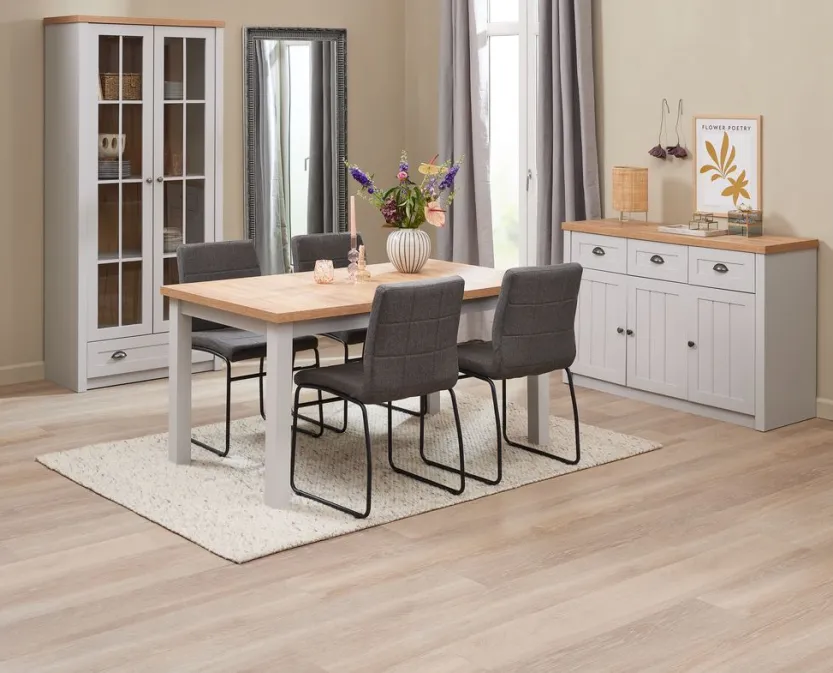 Dressoir MARKSKEL 3 deuren lichgrijs/eiken kleur