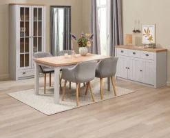 Dressoir MARKSKEL 3 deuren lichgrijs/eiken kleur