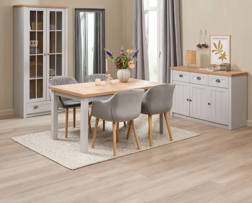 Dressoir MARKSKEL 3 deuren lichgrijs/eiken kleur