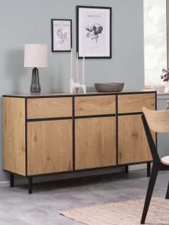 Dressoir ODENSE 3 deuren 3 lades eiken/zwart