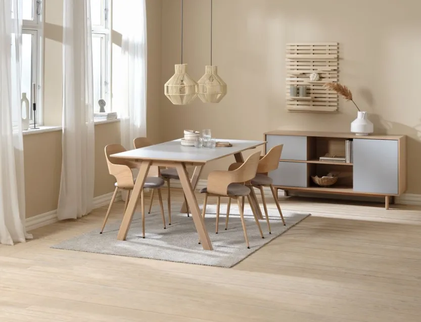 Eetkamerstoel HVIDOVRE licht eiken/licht grijze stof