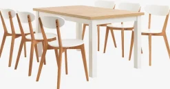 Eettafel MARKSKEL 90x150/193 wit/eiken kleur