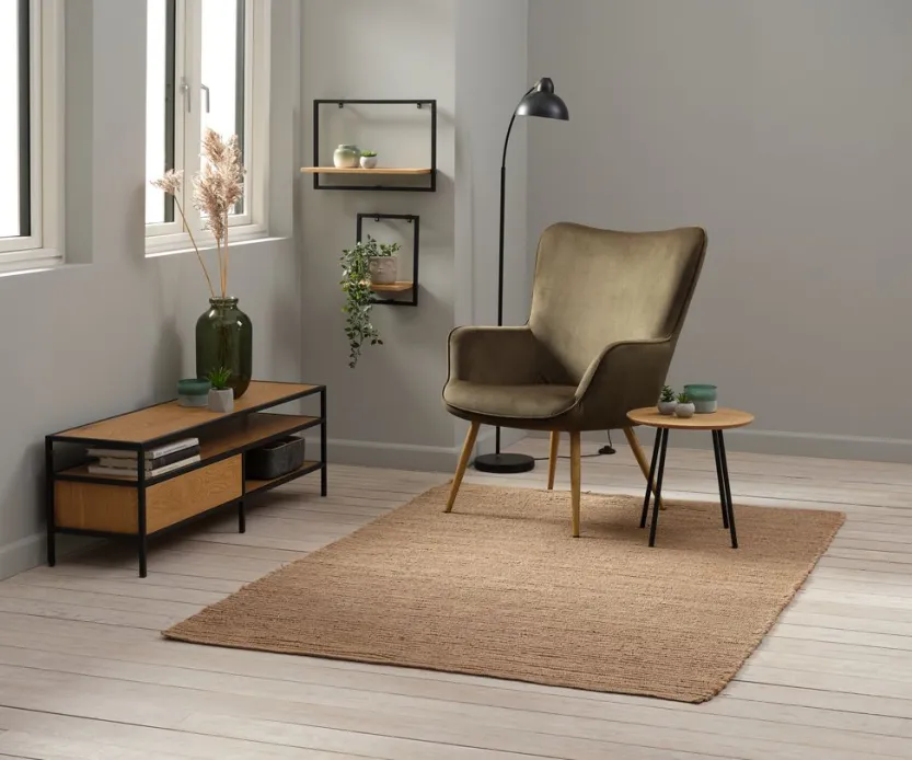 Fauteuil HUNDESTED corduroy groen/eiken kleur