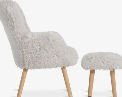 Fauteuil HVILSTED met voetenbank off-white teddy/naturel