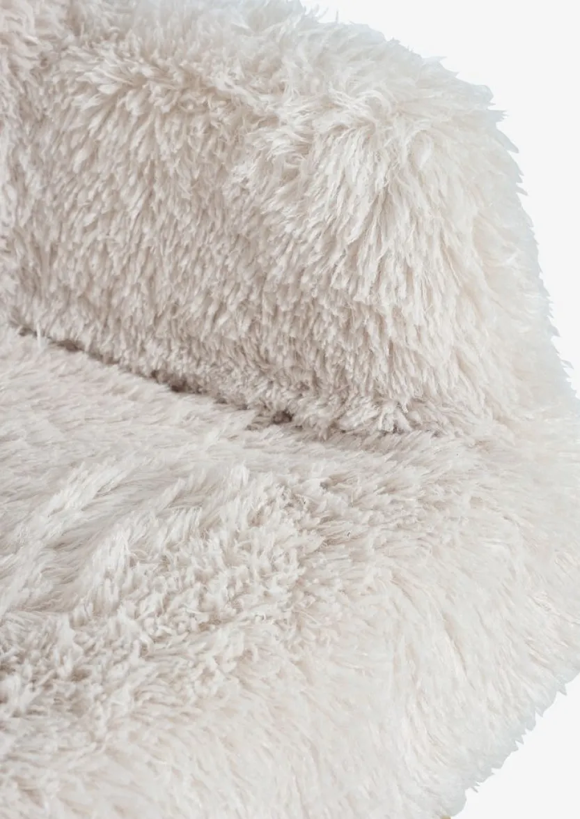 Fauteuil HVILSTED met voetenbank off-white teddy/naturel