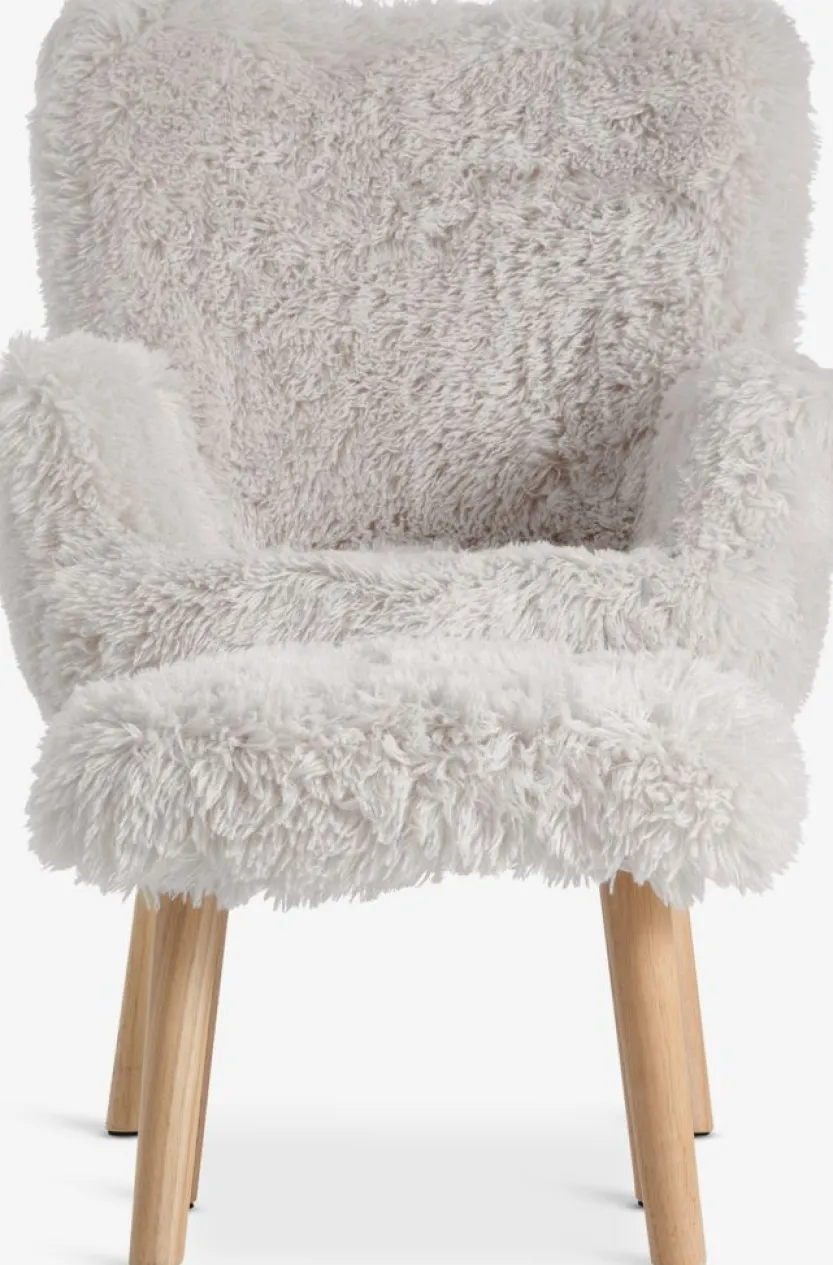 Fauteuil HVILSTED met voetenbank off-white teddy/naturel