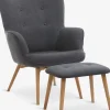 Fauteuil SKALBORG met voetenbank donkergrijze stof/eiken
