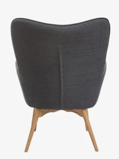 Fauteuil SKALBORG met voetenbank donkergrijze stof/eiken