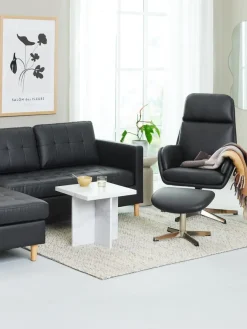 Fauteuil TANKEDAL met voetenbank zwart kunstleer