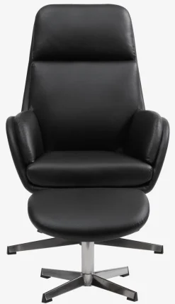 Fauteuil TANKEDAL met voetenbank zwart kunstleer
