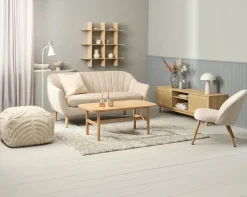 Fauteuil THORUP beige stof/eiken kleur