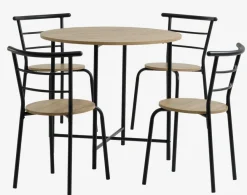 GADSTRUP Ø85 tafel + 4 GADSTRUP stoelen zwart/eiken kleur