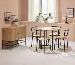 GADSTRUP Ø85 tafel + 4 GADSTRUP stoelen zwart/eiken kleur