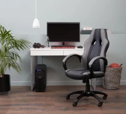 Gamestoel AGGESTRUP grijs kunstleer/zwarte mesh