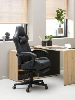 Gamestoel HALLUM met voetensteun zwart kunstleer