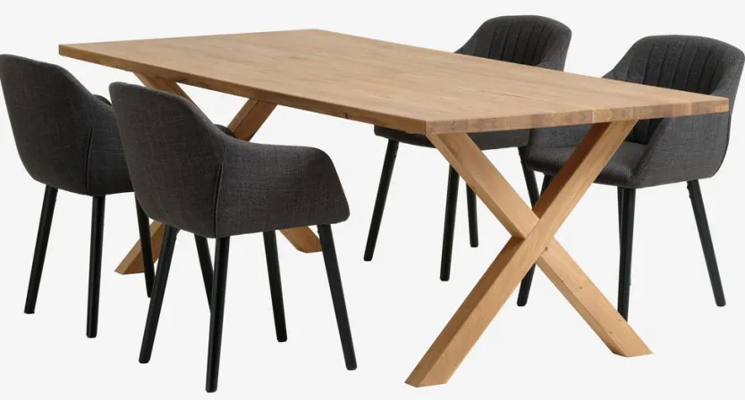 GRIBSKOV L230 tafel eiken + 4 ADSLEV stoelen antraciet