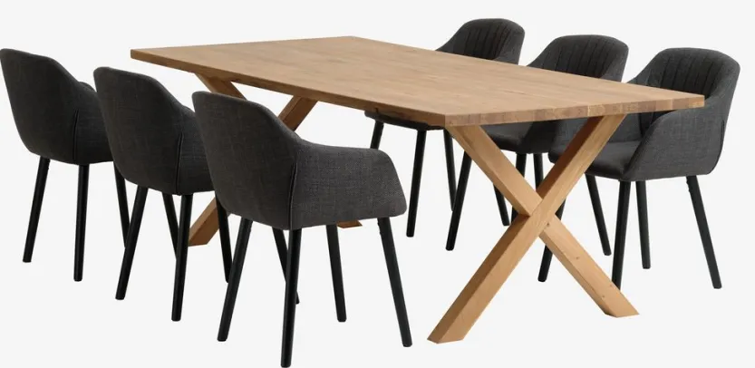 GRIBSKOV L230 tafel eiken + 4 ADSLEV stoelen antraciet