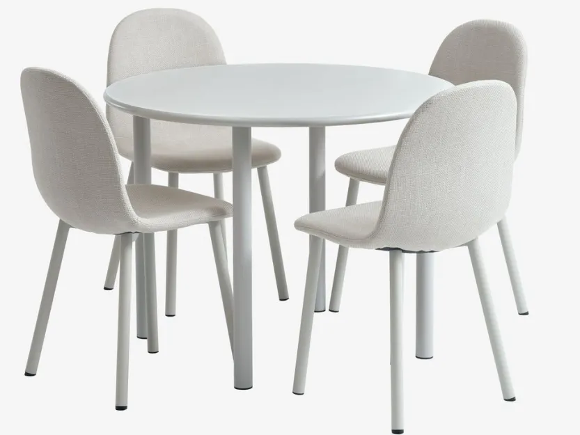 HANSTED Ø100 tafel warmgrijs + 4 EJSTRUP stoelen beige