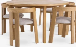 HARESKOV Ø129 tafel eiken + 4 BOVRUP stoelen eiken/beige