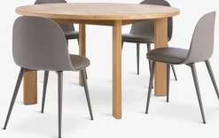HARESKOV Ø129 tafel eiken + 4 ULDAL stoelen bruin