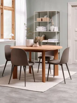 HARESKOV Ø129 tafel eiken + 4 ULDAL stoelen bruin