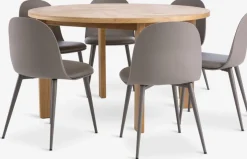 HARESKOV Ø129 tafel eiken + 4 ULDAL stoelen bruin