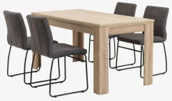 HASLUND L160 tafel eiken + 4 HAMMEL stoelen grijs