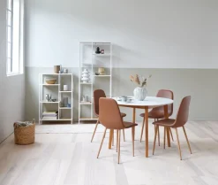 JEGIND Ø105 tafel wit + 4 JONSTRUP cognac/eiken