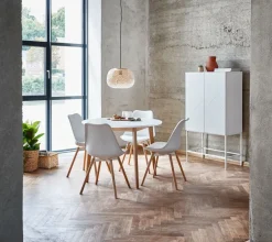 JEGIND Ø105 tafel wit + 4 KASTRUP stoelen wit