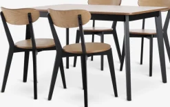 JEGIND L130 tafel eiken/zwart + 4 JEGIND stoelen eiken/zwart